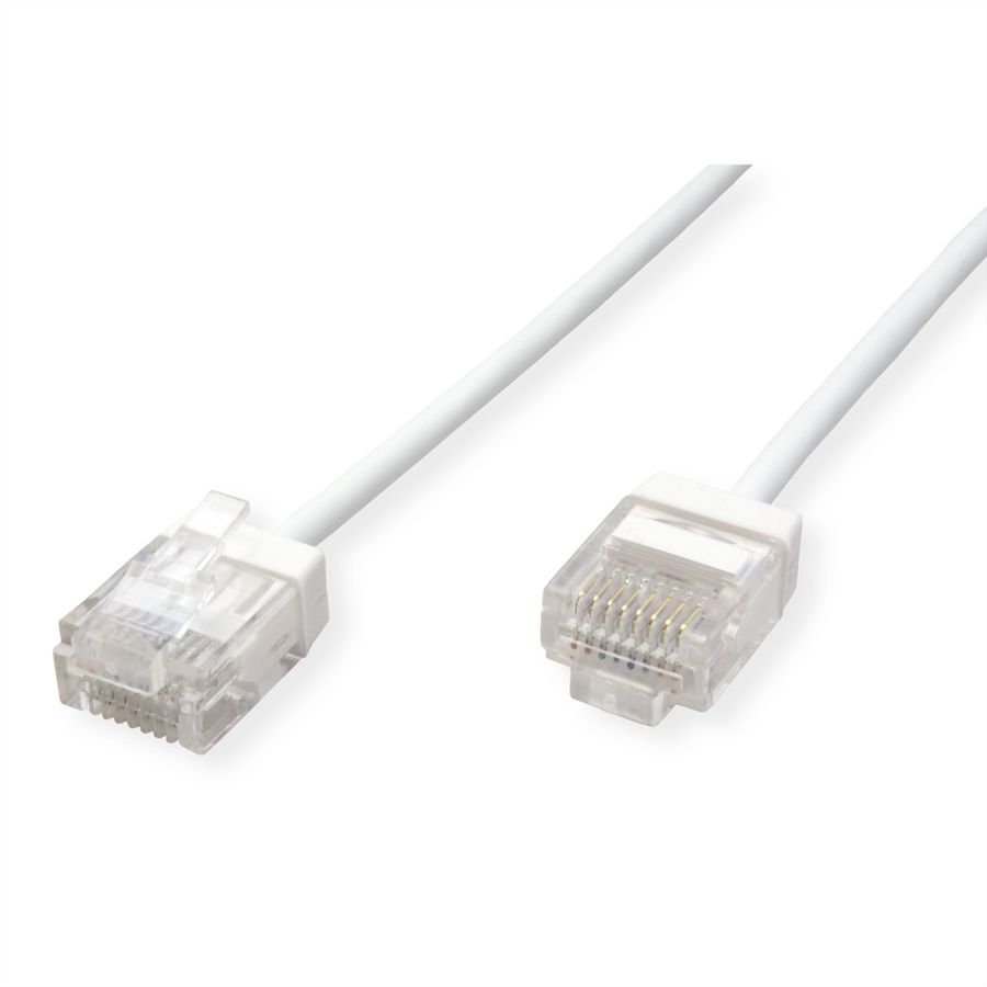 ROLINE UTP DataCenter Patchkabel Cat.6A (Class EA), LSOH, slim, extra kurzer Stecker, weiß, 2 m
