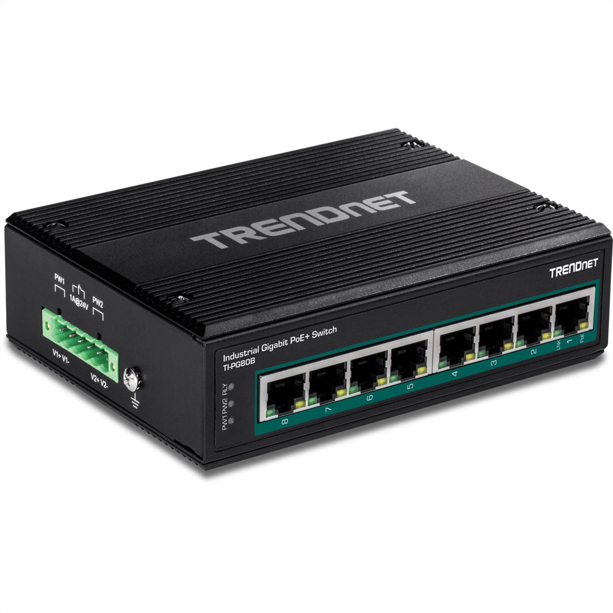 TRENDnet TI-PG80B 8-Port PoE+ Switch Industrial Gigabit DIN-Rail (24-56V)