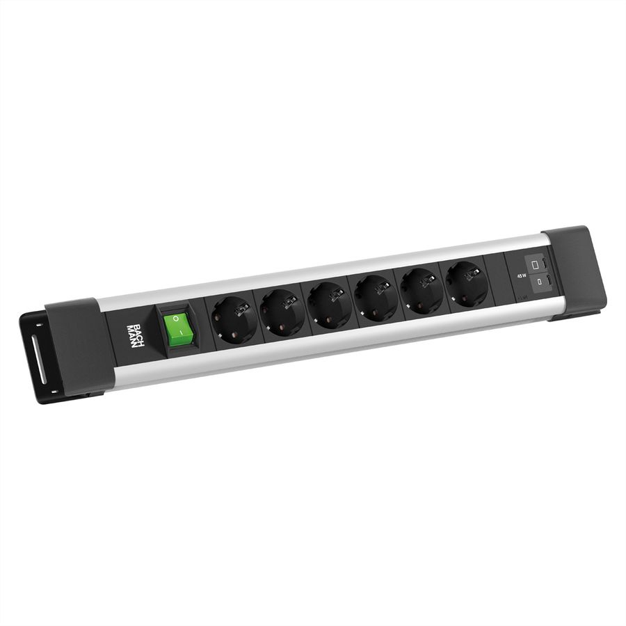 BACHMANN CONNECTUS 6xCEE7/3 1xSchalter, 1xUSB C/C 45W L=2,0m CEE7/7 Grau