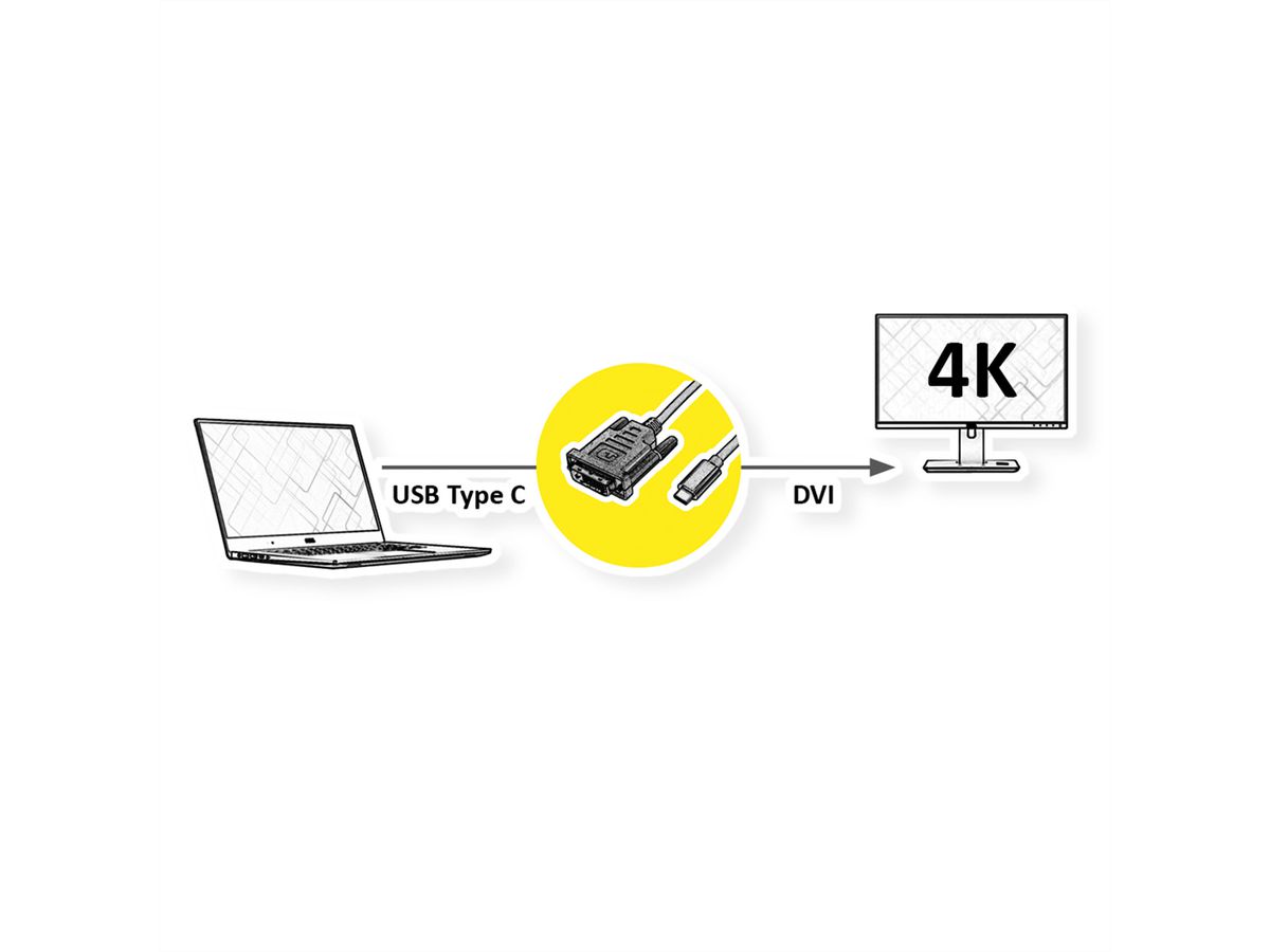 ROLINE USB Typ C - DVI Adapterkabel, ST/ST, 2 m