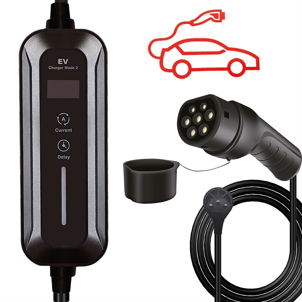 ROLINE Tragbares E-Auto Ladegerät, T12 (CH, Typ J) & Typ2 Stecker, 1-phasig, Mode 2, 10 A, 2,3 kW, 3 m