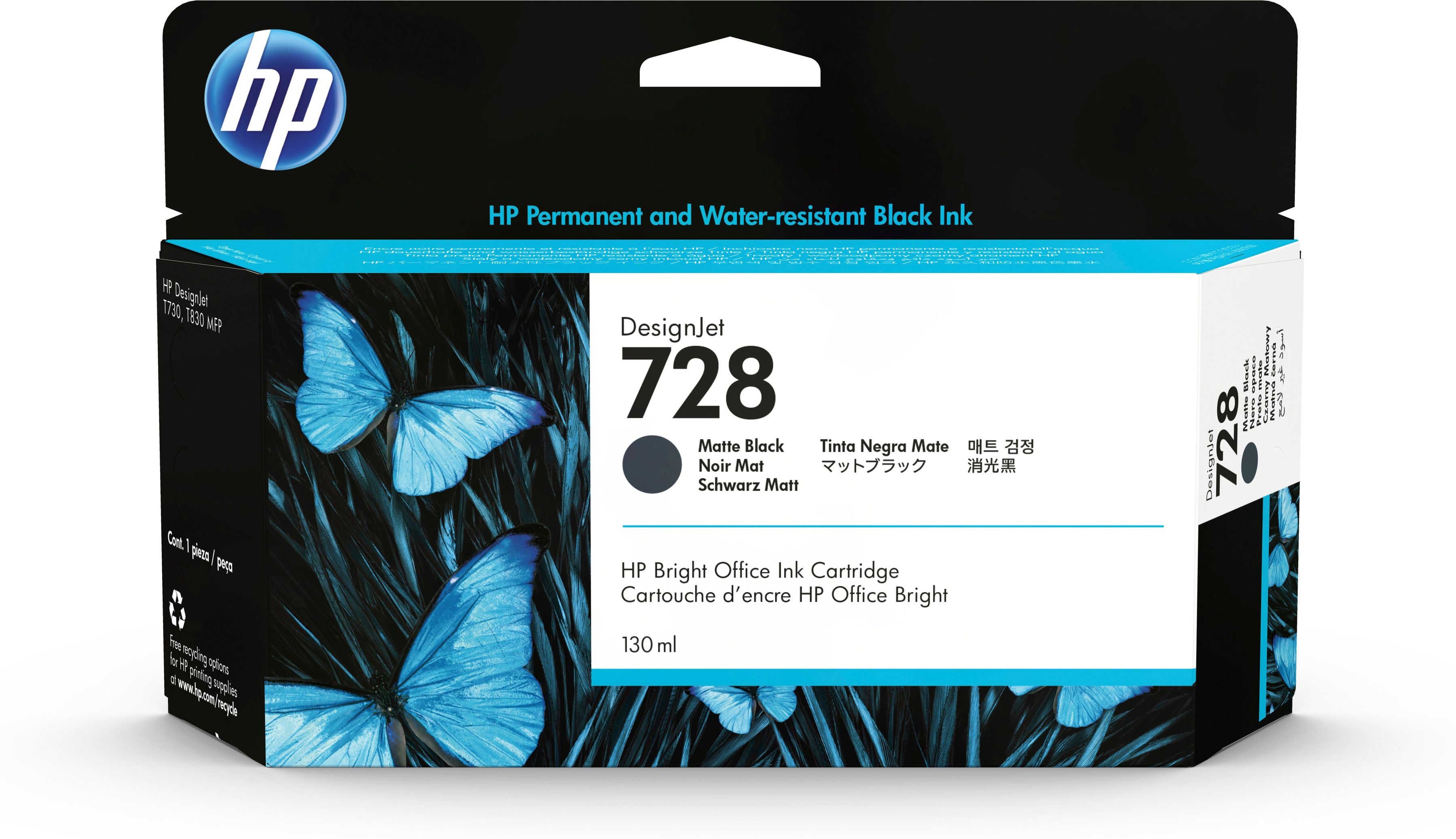 HP 728 130-ml Matte Black DesignJet Ink Cartridge Druckerpatrone 1 Stück(e) Original Standardertrag Mattschwarz