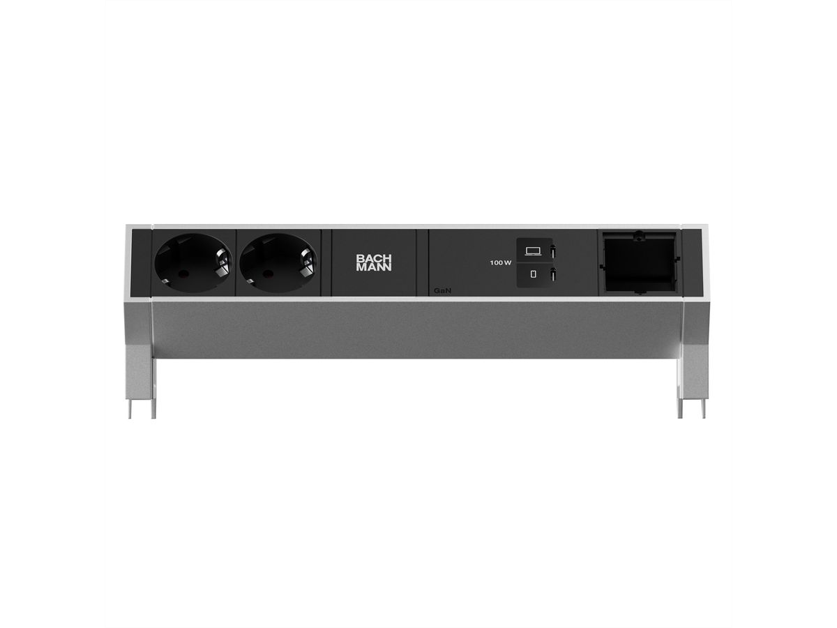 BACHMANN DESK2 2xCEE7/3 1xUSB C/C 100W, 1xCM 1,0m INOX