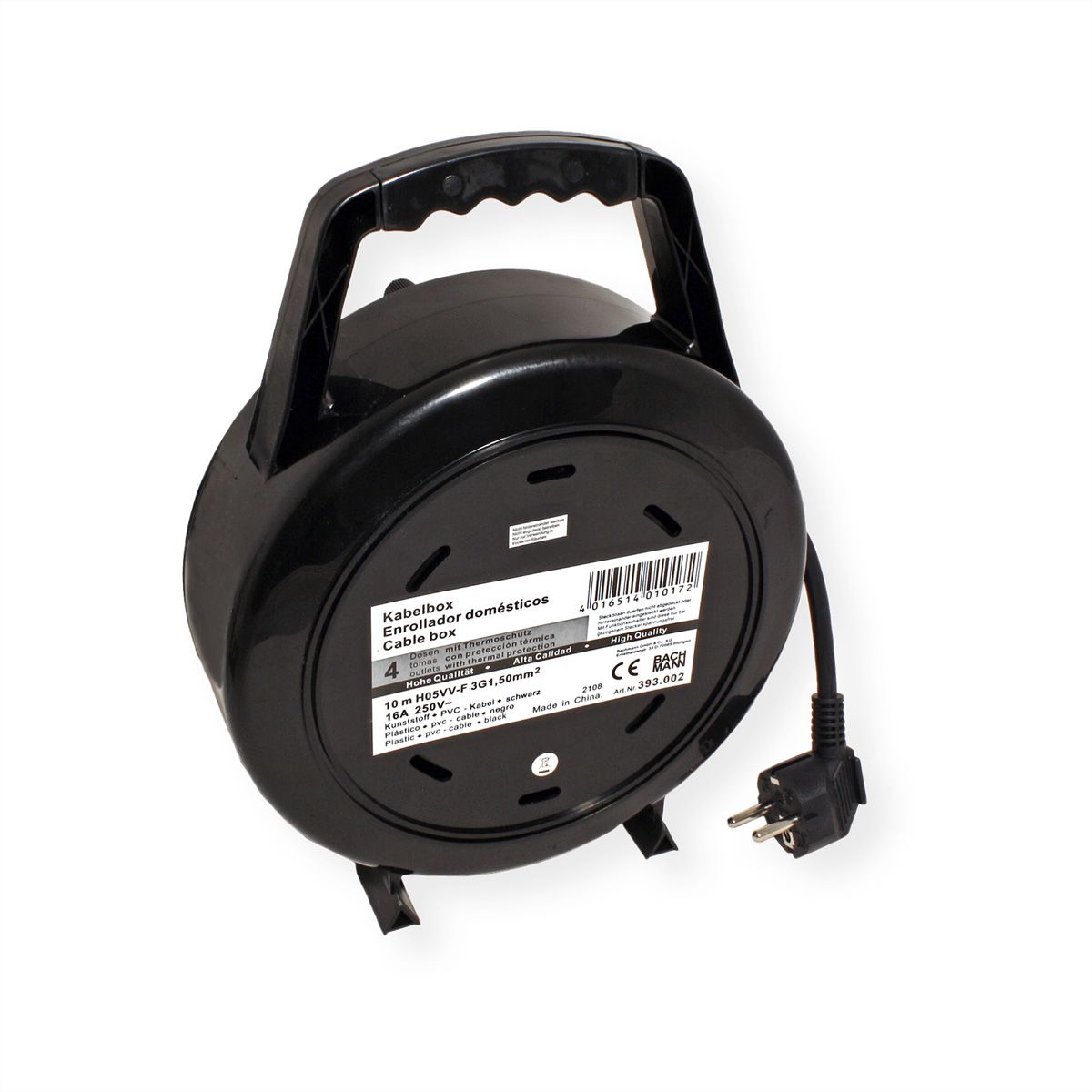 BACHMANN Schutzkontakt-Aufrollkabelbox 4fach AC230V Kabel, 10 m