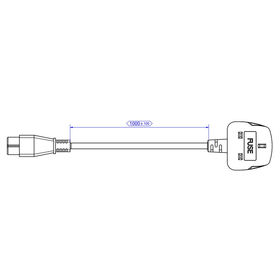 BACHMANN H05VV-F 3G0,75mm² sw L:1,0m, UK/IEC C5