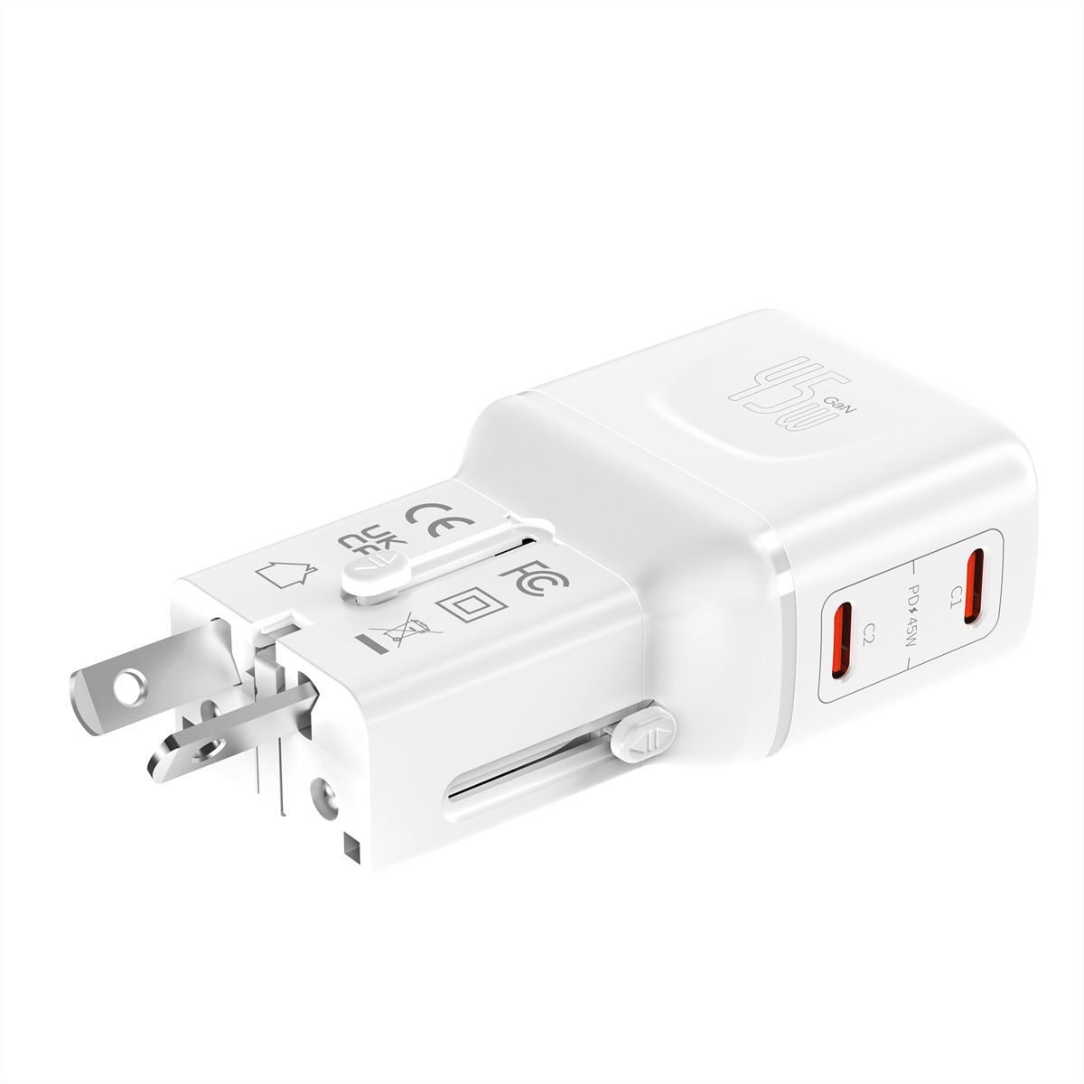 VALUE USB Reise-Charger mit Euro-Flach-/UK-/US-Stecker , 2x USB-C-Anschlüsse, 45 W