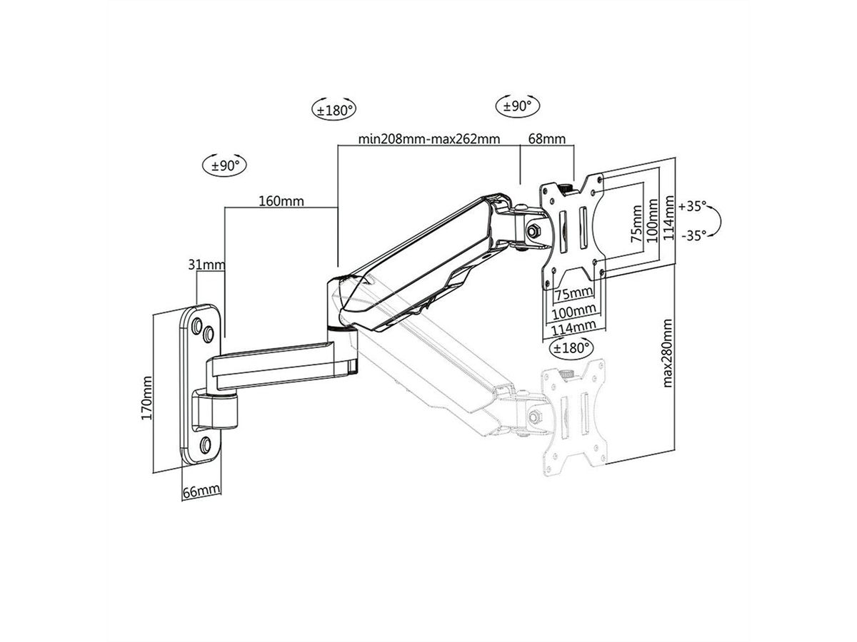 VALUE LCD-Arm, Wandmontage, 5 Gelenke, schwarz