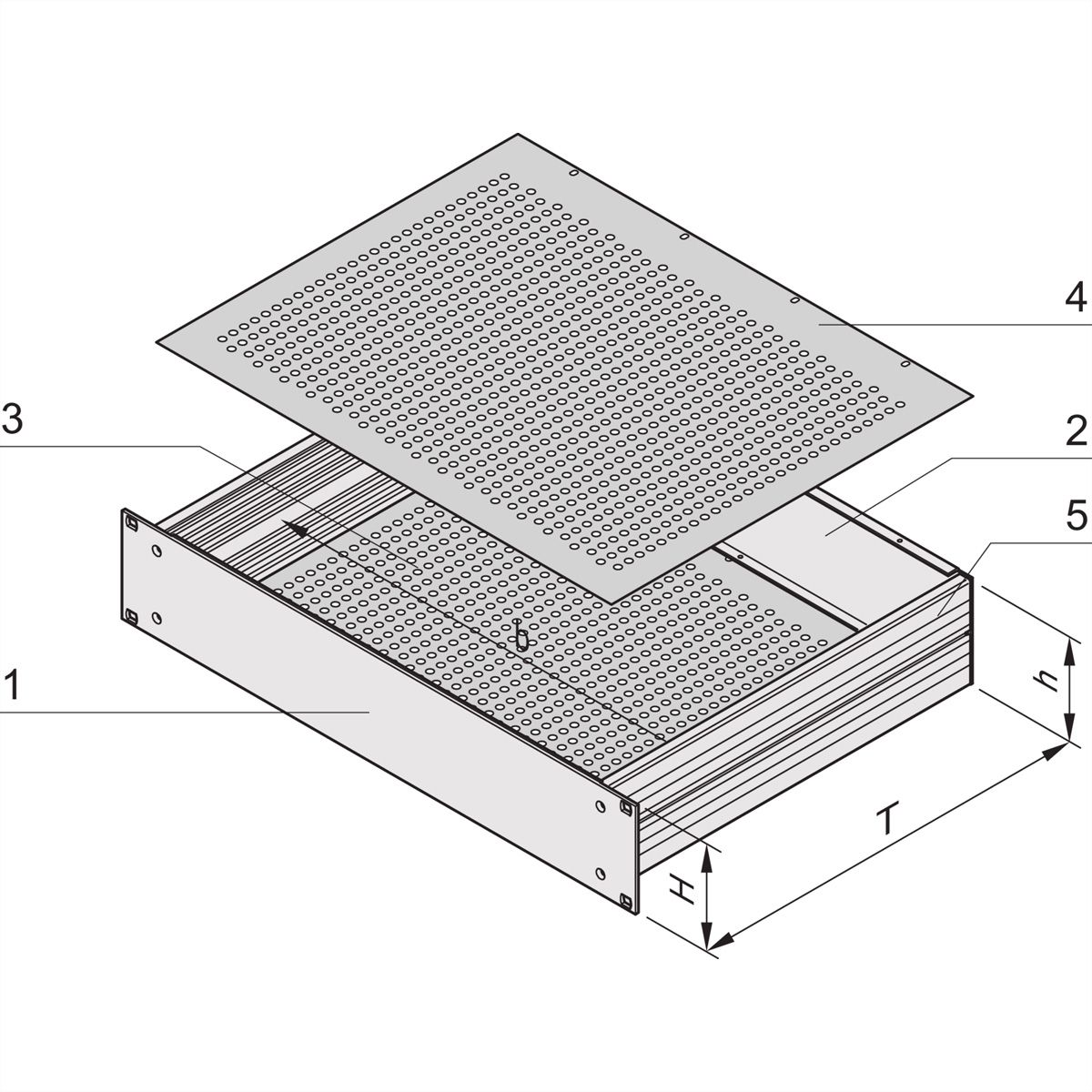 SCHROFF 19"-Kompletteinschub aus Aluminium, Deck- und Bodenblech perforiert - MULTIPAC PRO 2HE 340T DBLPER