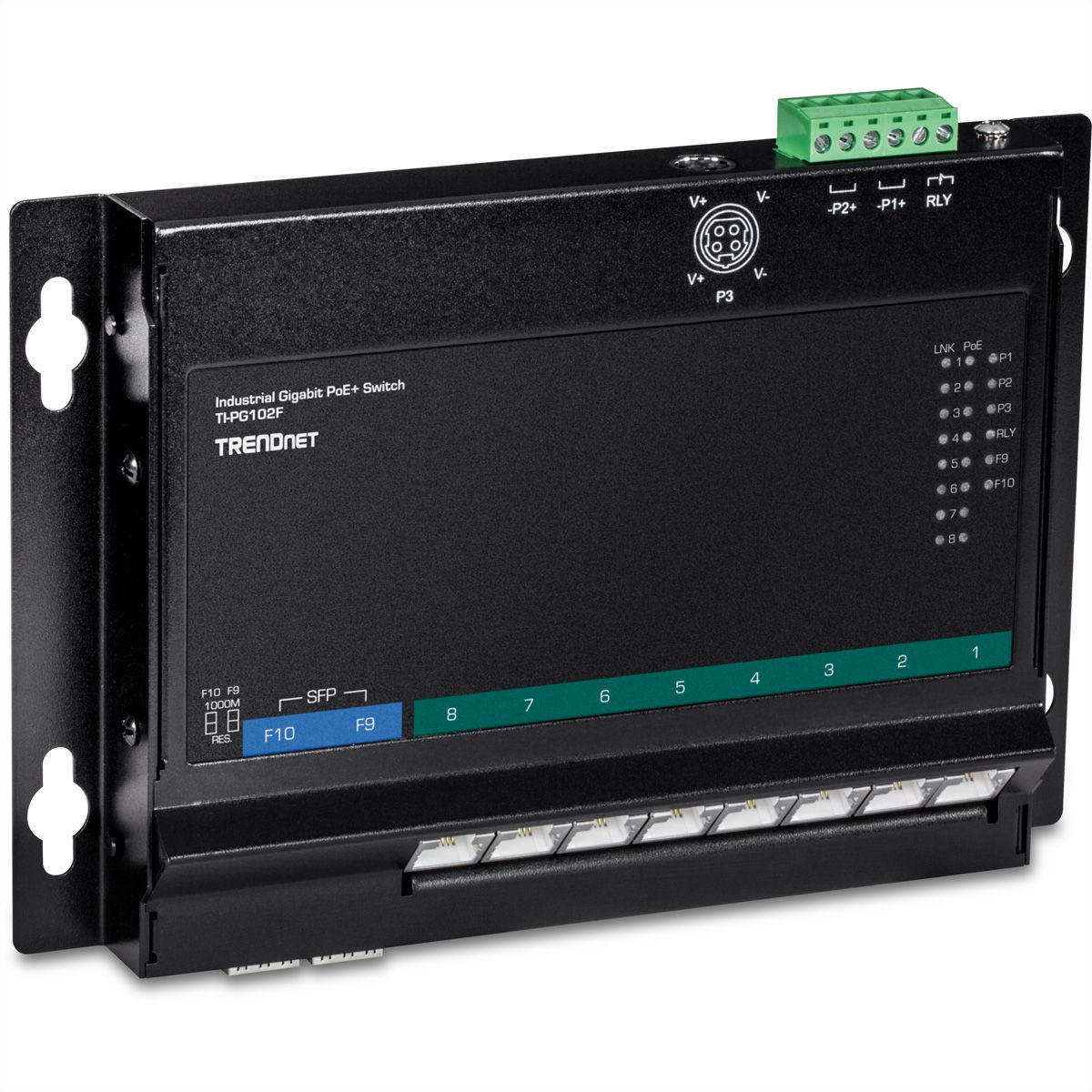 TRENDnet TI-PG102F PoE+ Switch 10-Port Industrie Wall-Mount Front Access