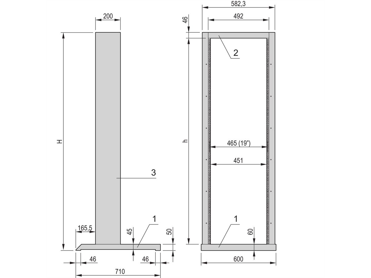 SCHROFF 19"-Laborgestell, stationär - SOCKEL+ABDECKBLENDE RAL7035