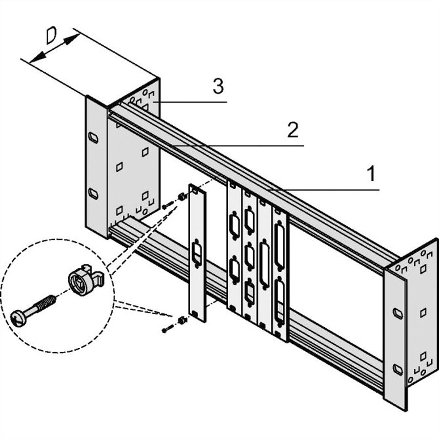 SCHROFF 19"-Modulträger ohne Zugentlastung - 19" MODULTRAEGER 3HE 40T