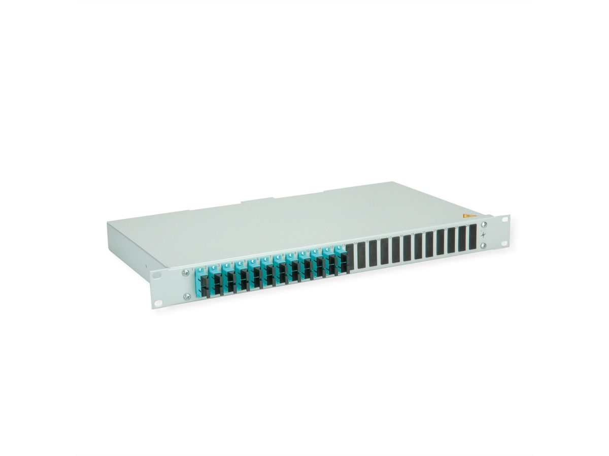 TELEGÄRTNER BASIS eco LWL-Panel mit Kupplungen & Pigtails, 12x SC Duplex, türkis, OM3, Grade C