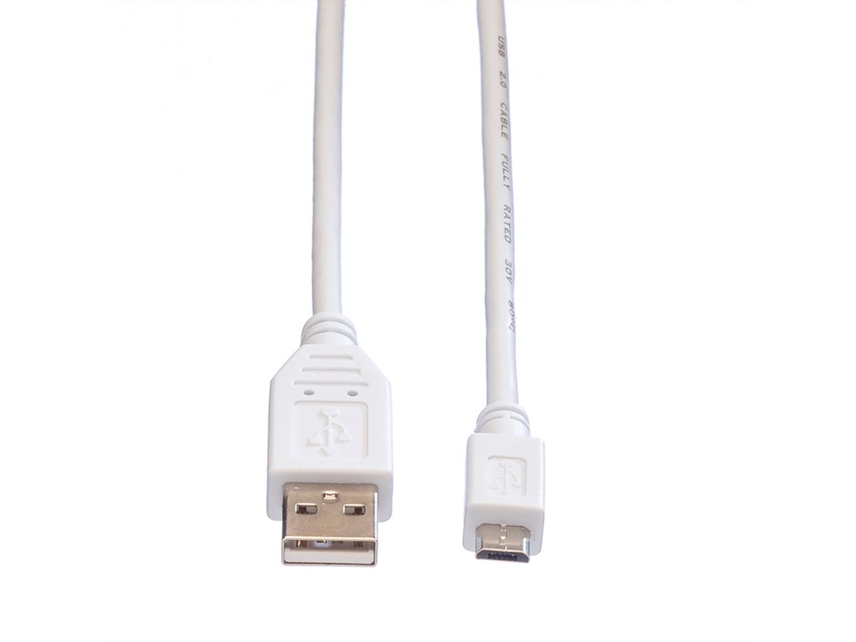 VALUE USB 2.0 Kabel, USB A ST - Micro USB B ST, weiß, 3 m