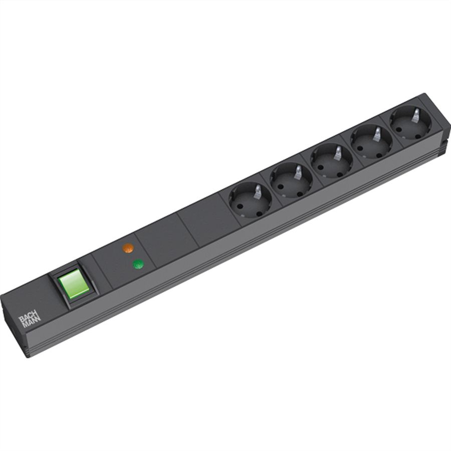 BACHMANN 19" Steckdosenleiste 5-fach mit GVS mit Schalter, schwarz