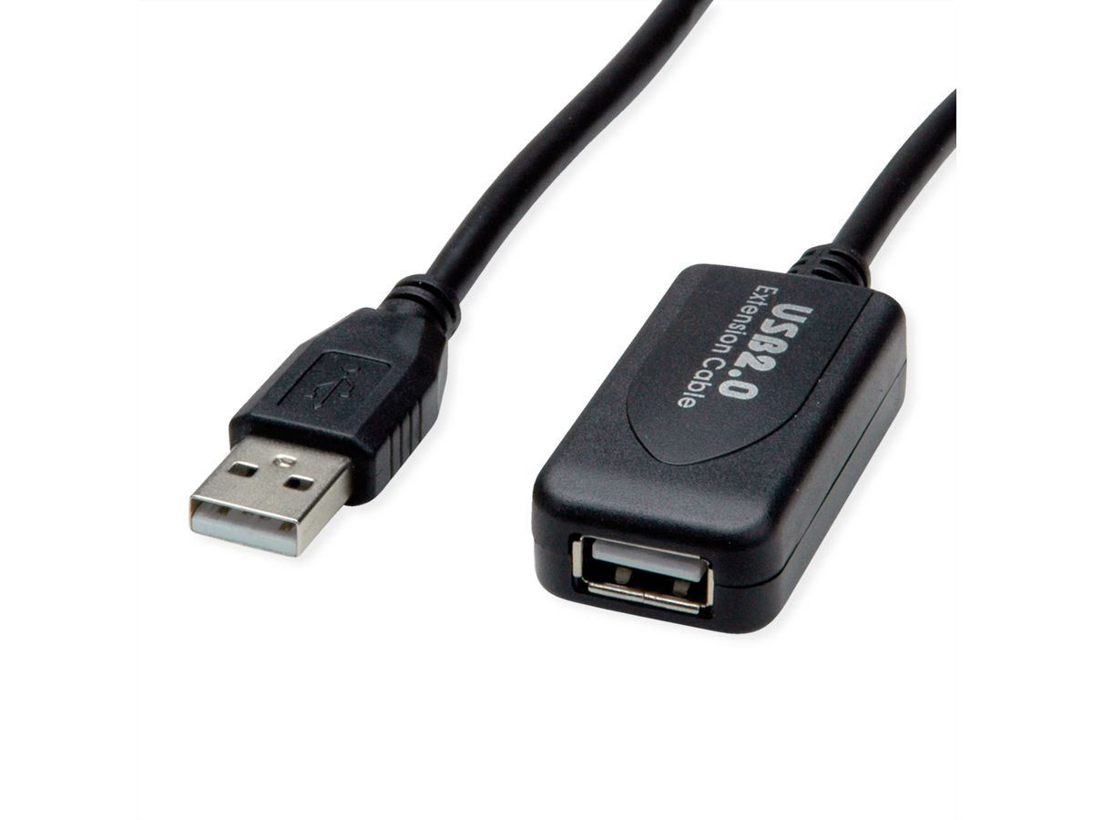 STANDARD USB 2.0 Verlängerung, aktiv, mit Repeater, schwarz, 15 m