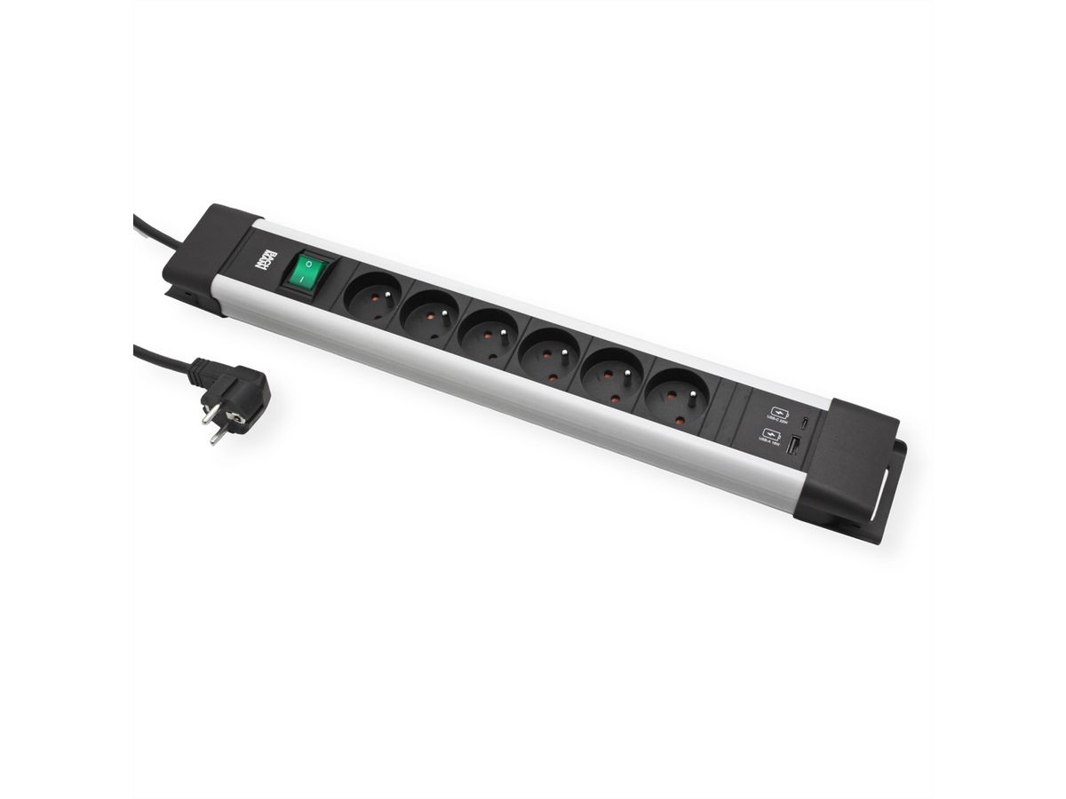 BACHMANN CONNECTUS 6xUTE, 1xSchalter 1xUSB A/C 22W 2,0m CEE7/7 Grau