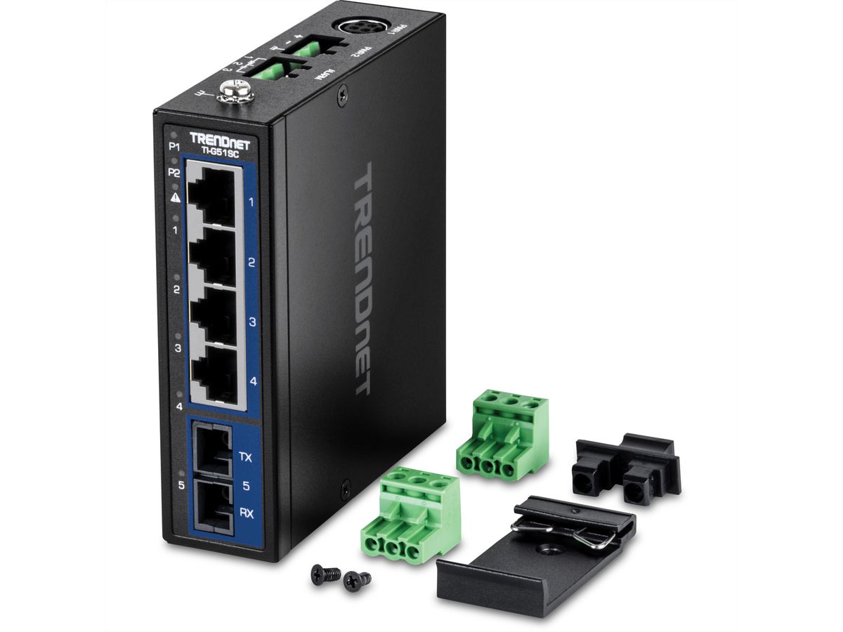 TRENDnet TI-G51SC 5-Port Gigabit Switch Industrial DIN-Rail mit MM SC-Port