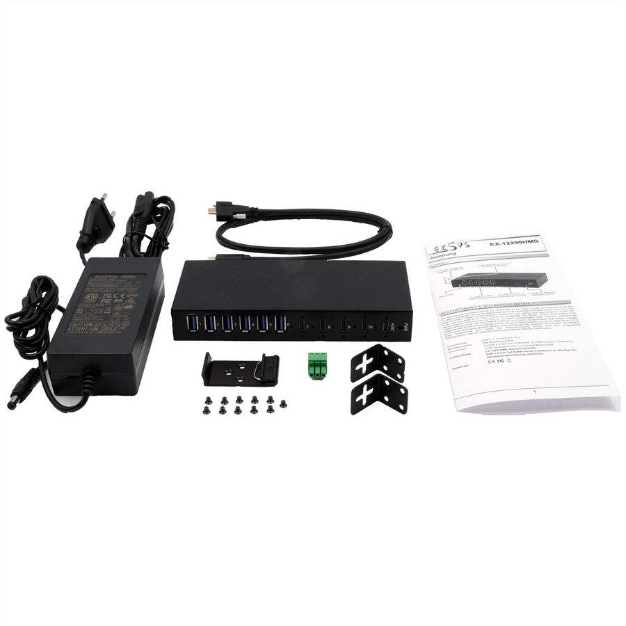 EXSYS EX-12290HMS 10 Port USB 3.2 Gen 2x1 Metall HUB, mit 4x USB-C und 6x USB-A 3.2 Gen 1 Ports