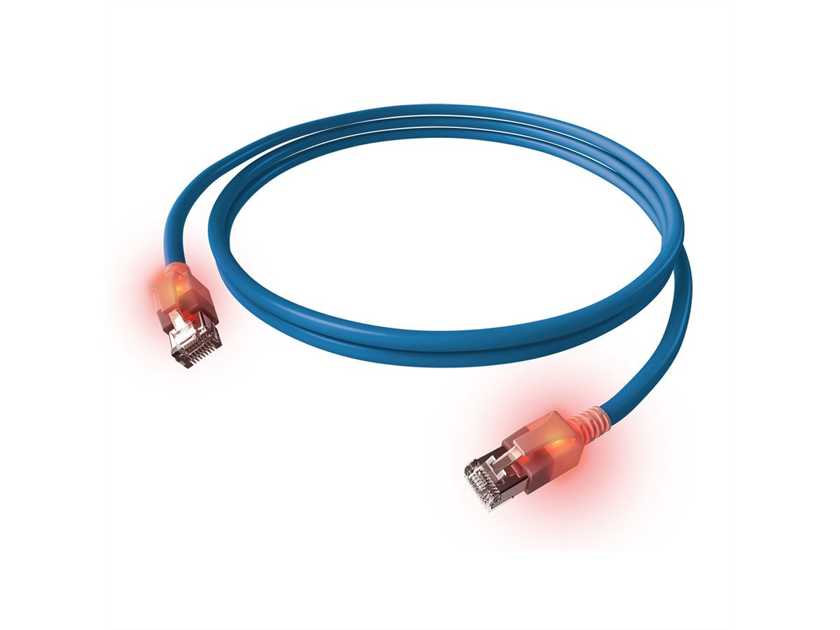 EasyLan DualBoot LED Patchkabel RJ45 S/FTP Kat.6A (Class EA), mit saCon Stecker, LSOH, blau, 7,5 m
