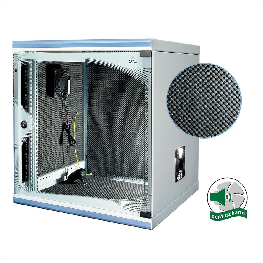 optiRACK "silent" aktiv 12HE, 612x555x600mm, schallgedämmt, Untertisch-Schrank