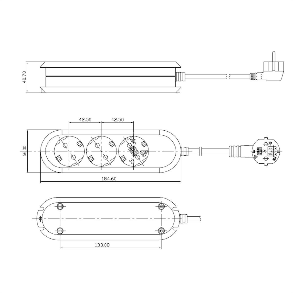 BACHMANN SMART Steckdosenleiste 3x Schutzkontakt, schwarz, 3 m