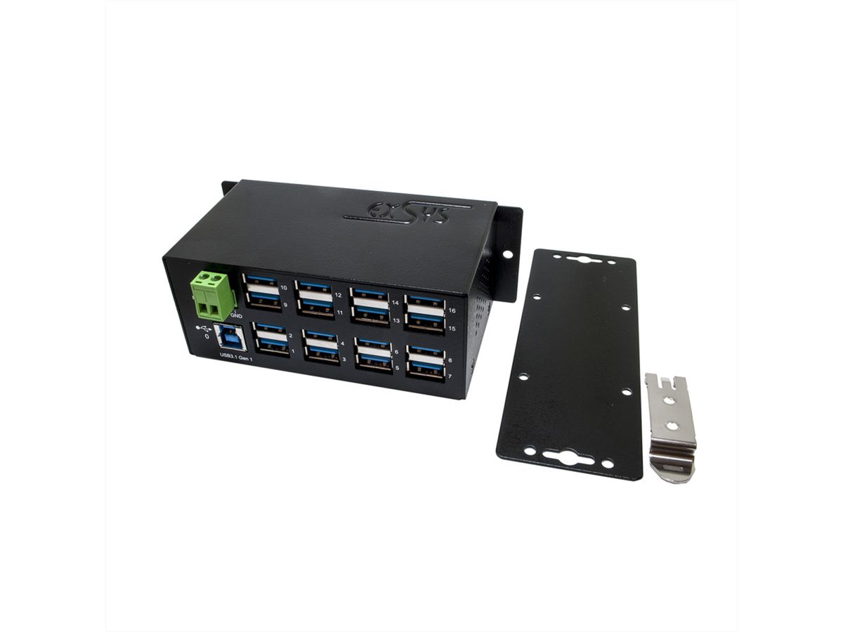 EXSYS EX-1113HMS 16 port USB 3.0/3.1(Gen1) HUB Din-Rail-Kit 15KV ESD Überspannungs-Schutz