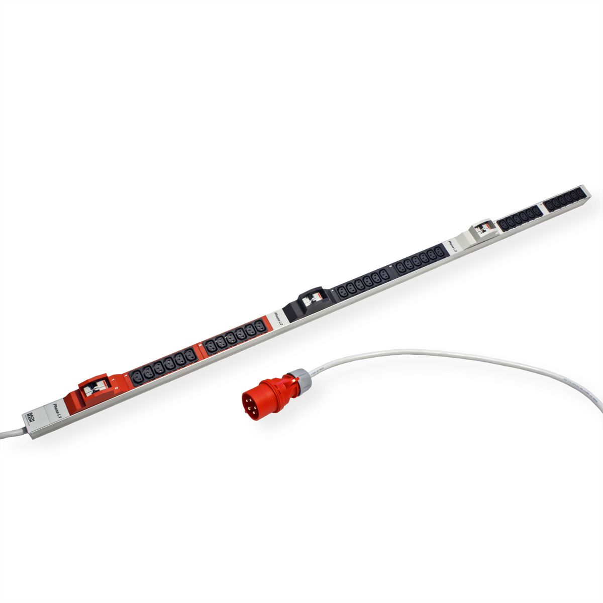 BACHMANN IT PDU ALU 1HE 36x C13 6x Leitungsschutzschalter CEE 3x32A rot
