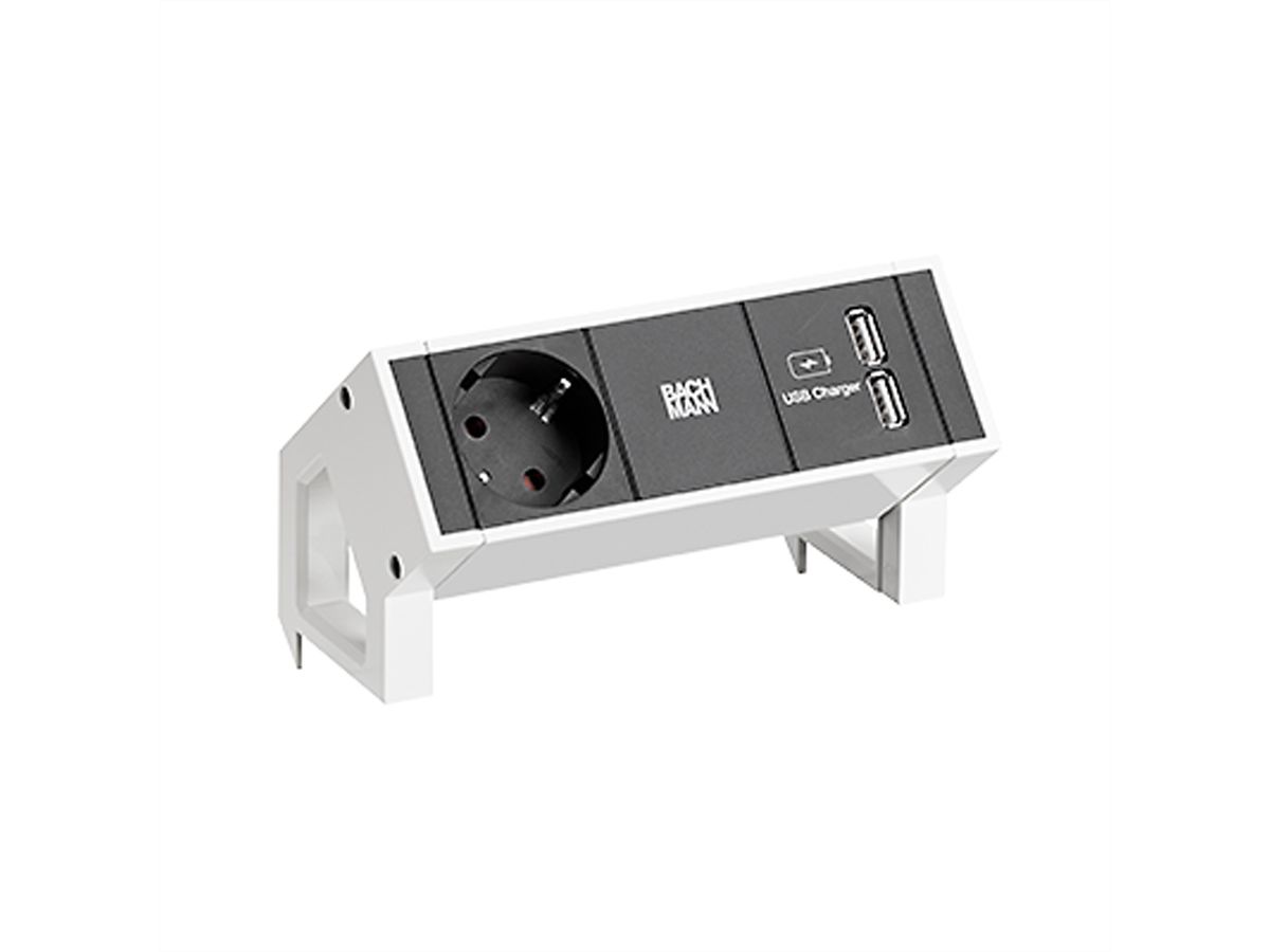 BACHMANN DESK2 1xCEE7/3 USB Charger, Strom 0,2m GST18 RAL9010