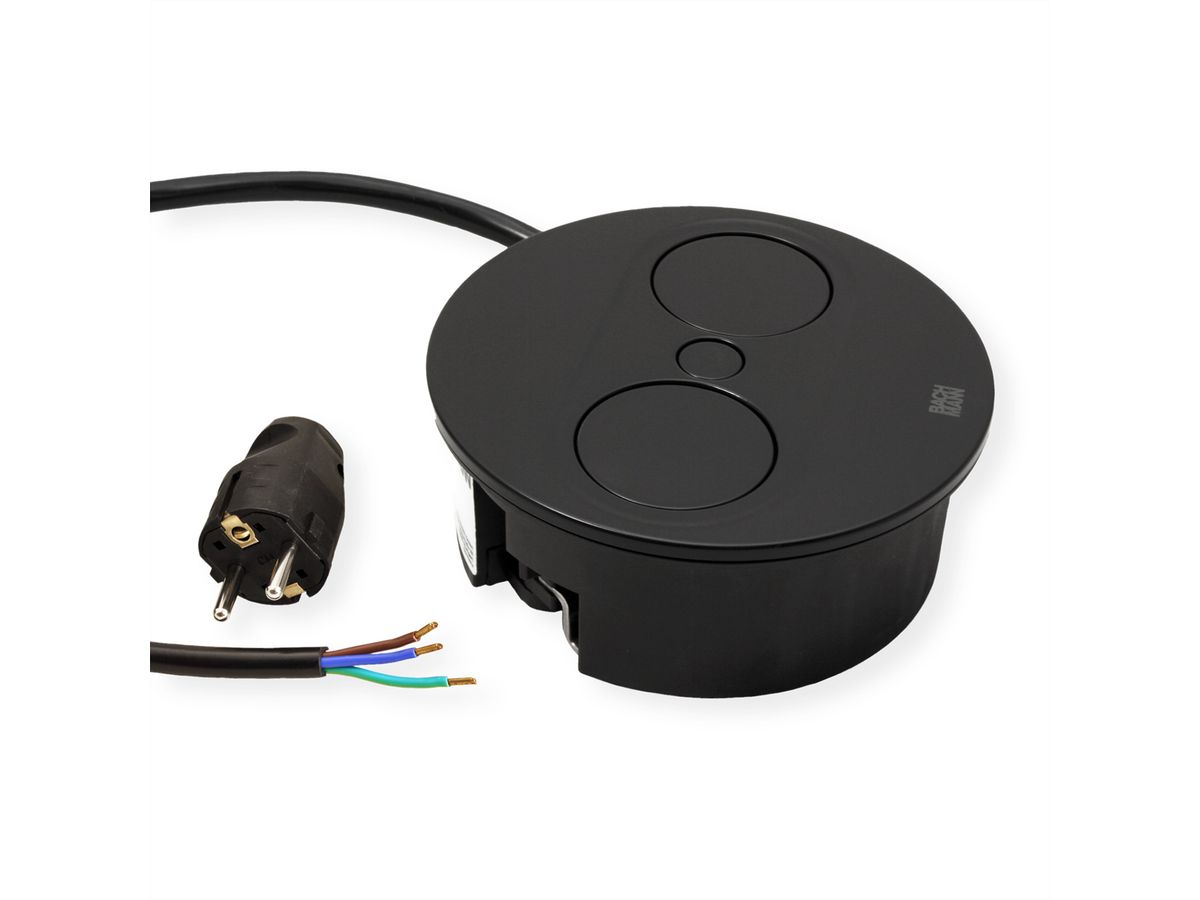 BACHMANN TWIST 2 1xUTE 1xUSB A/C 22W 2,0m AEH RAL9005 30GE rund