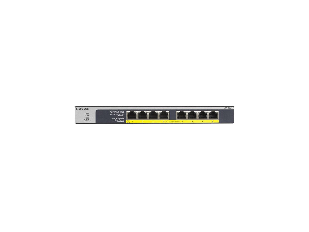 Netgear GS108LP Unmanaged Gigabit Ethernet (10/100/1000) Schwarz, Grau 1U Power over Ethernet (PoE)