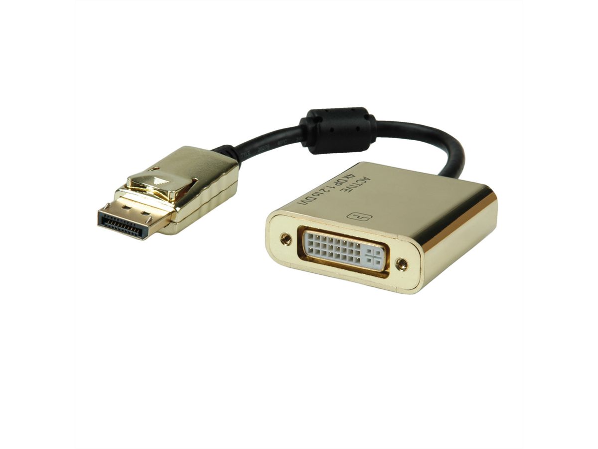 ROLINE GOLD 4K DP-DVI Adapter, Aktiv, v1.2, DP ST - DVI BU, Retail Blister