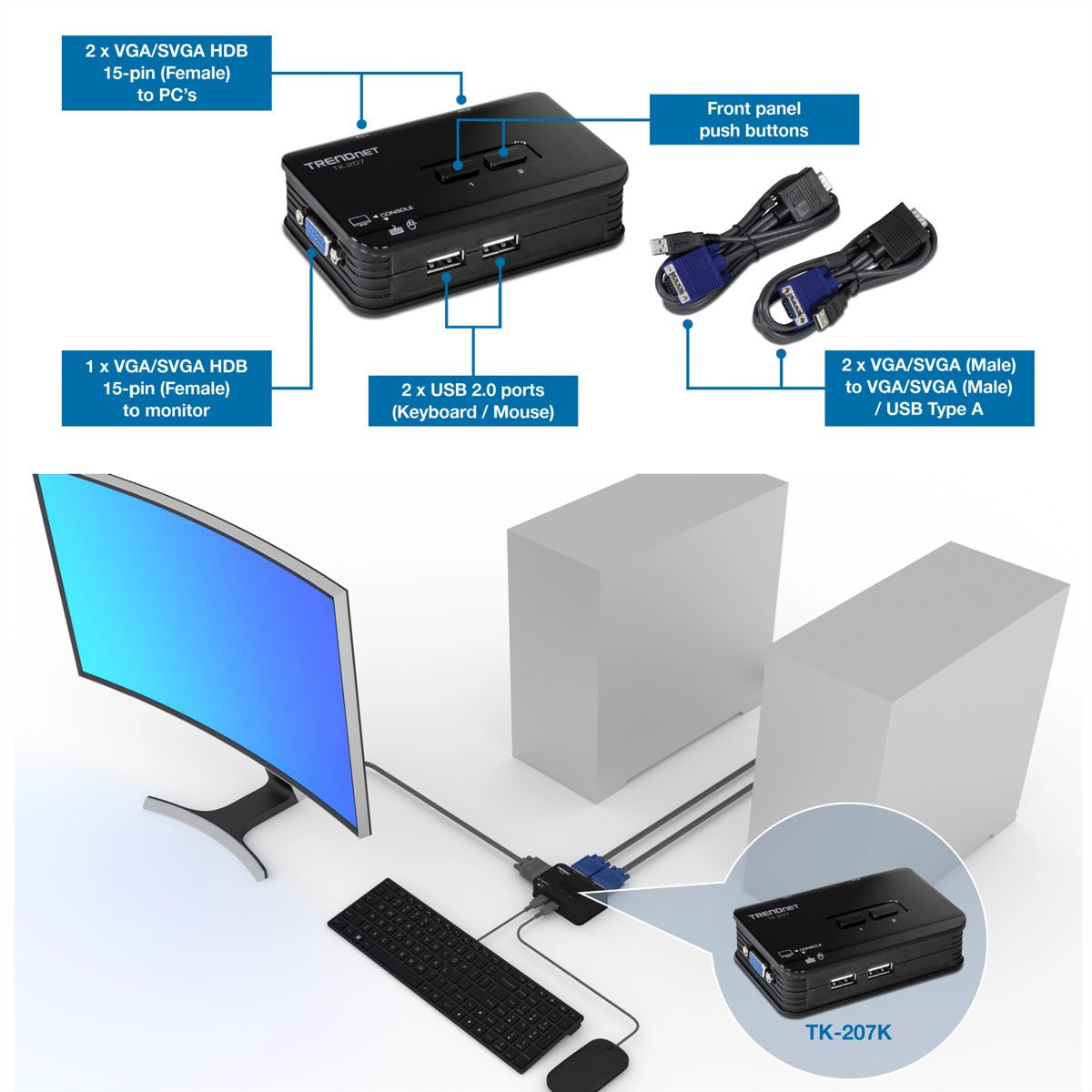 TRENDnet TK-207K 2-Port-USB-KVM-Switch - SECOMP Electronic Components GmbH