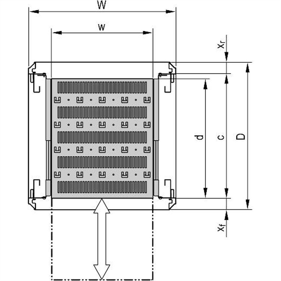 SCHROFF 19''- / Gestell- Fachboden ausziehbar, volle Tiefe - 19"FA AUS 2HE C=700 VOL 7021