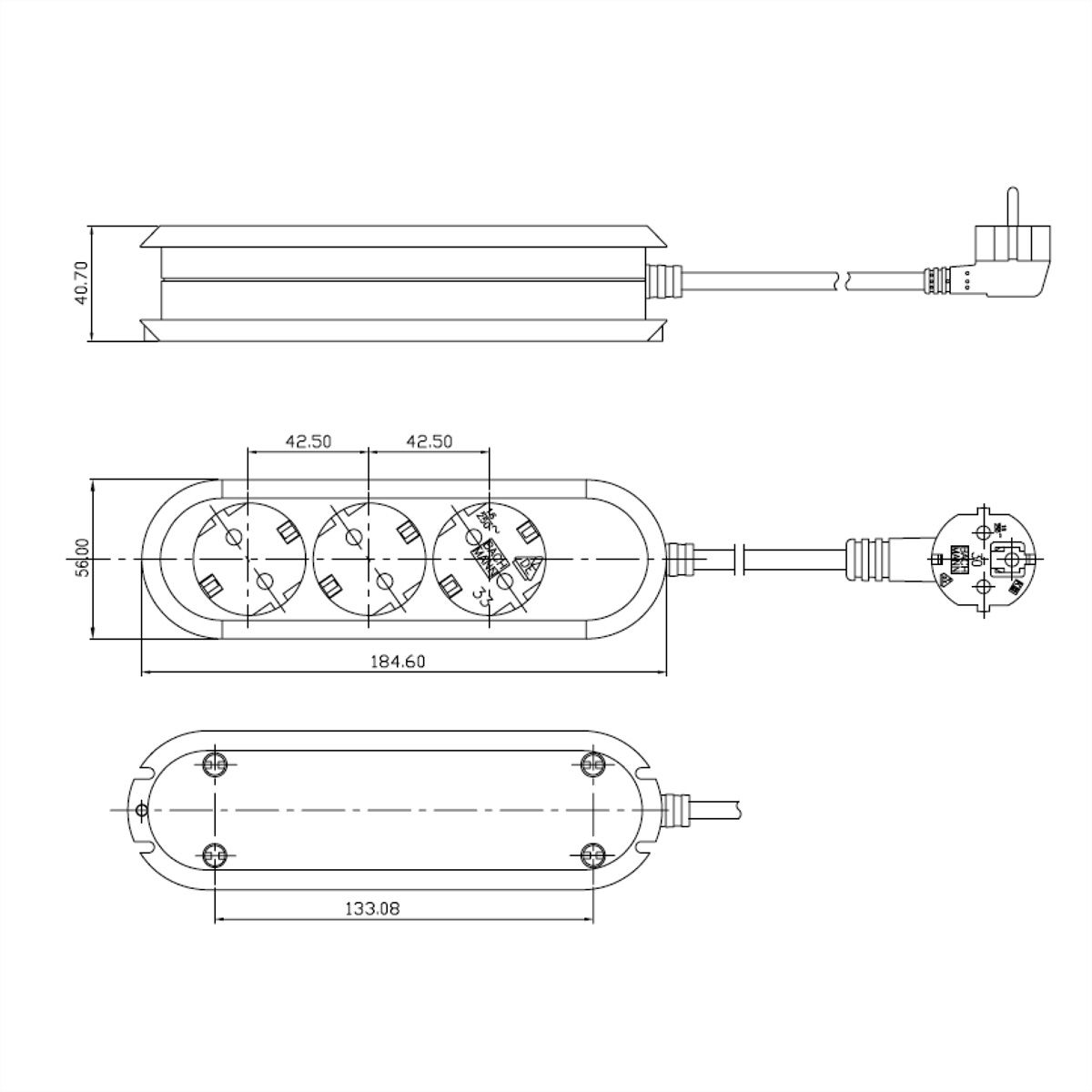 BACHMANN SMART Steckdosenleiste 3x CEE7/3, rot, 3m CEE7/7