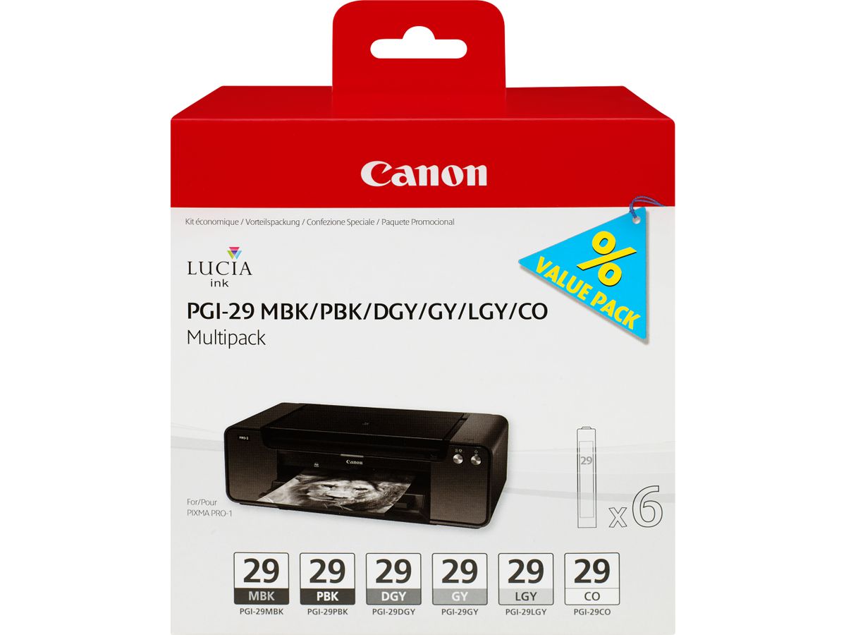 Canon PGI-29 MBK/PBK/DGY/GY/LGY/CO Multipack mit 6 Tinten