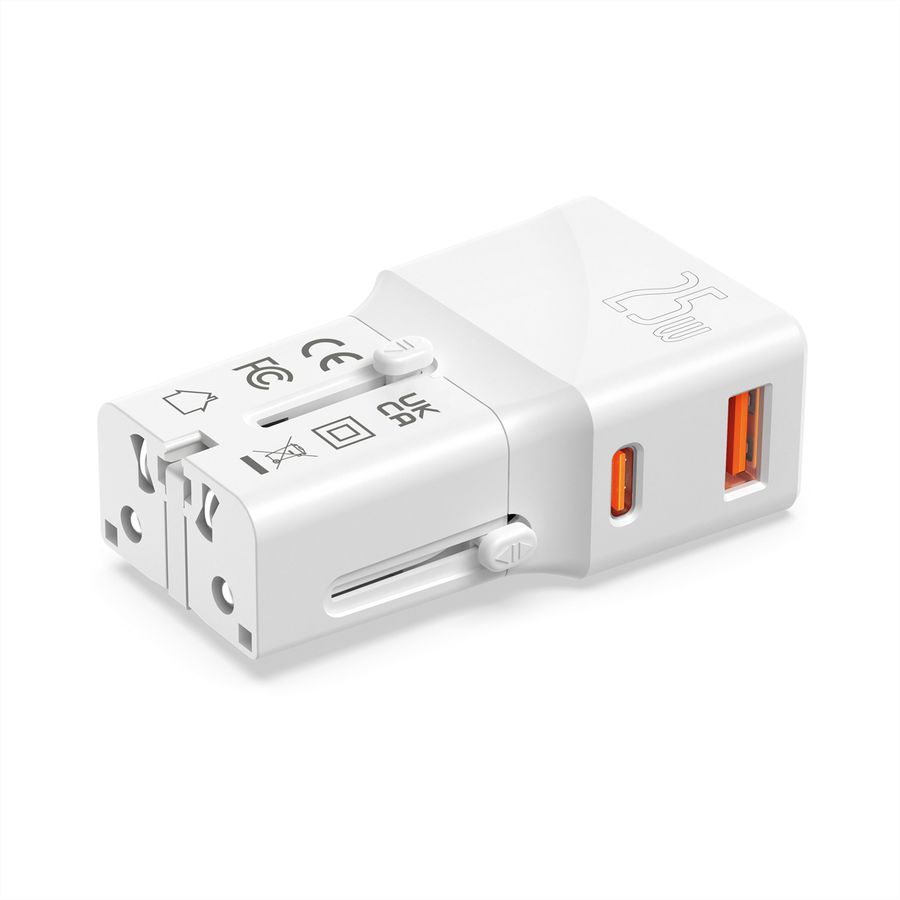 VALUE USB Reise-Charger mit Euro-Flach-/UK-/US-Stecker, 2 Port (Typ-A QC3.0, Typ-C PD), 25W