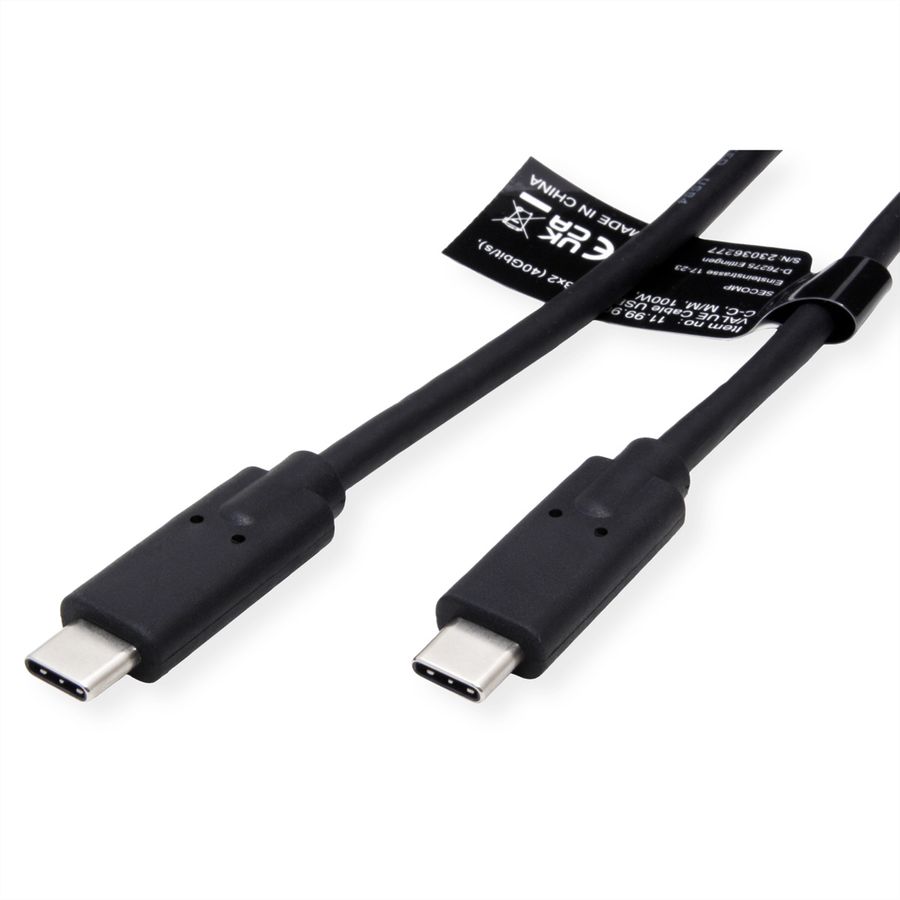VALUE USB4 Gen3x2 Kabel, C–C, ST/ST, 8K UHD-2, 40Gbit/s, 100W, schwarz, 0,8 m