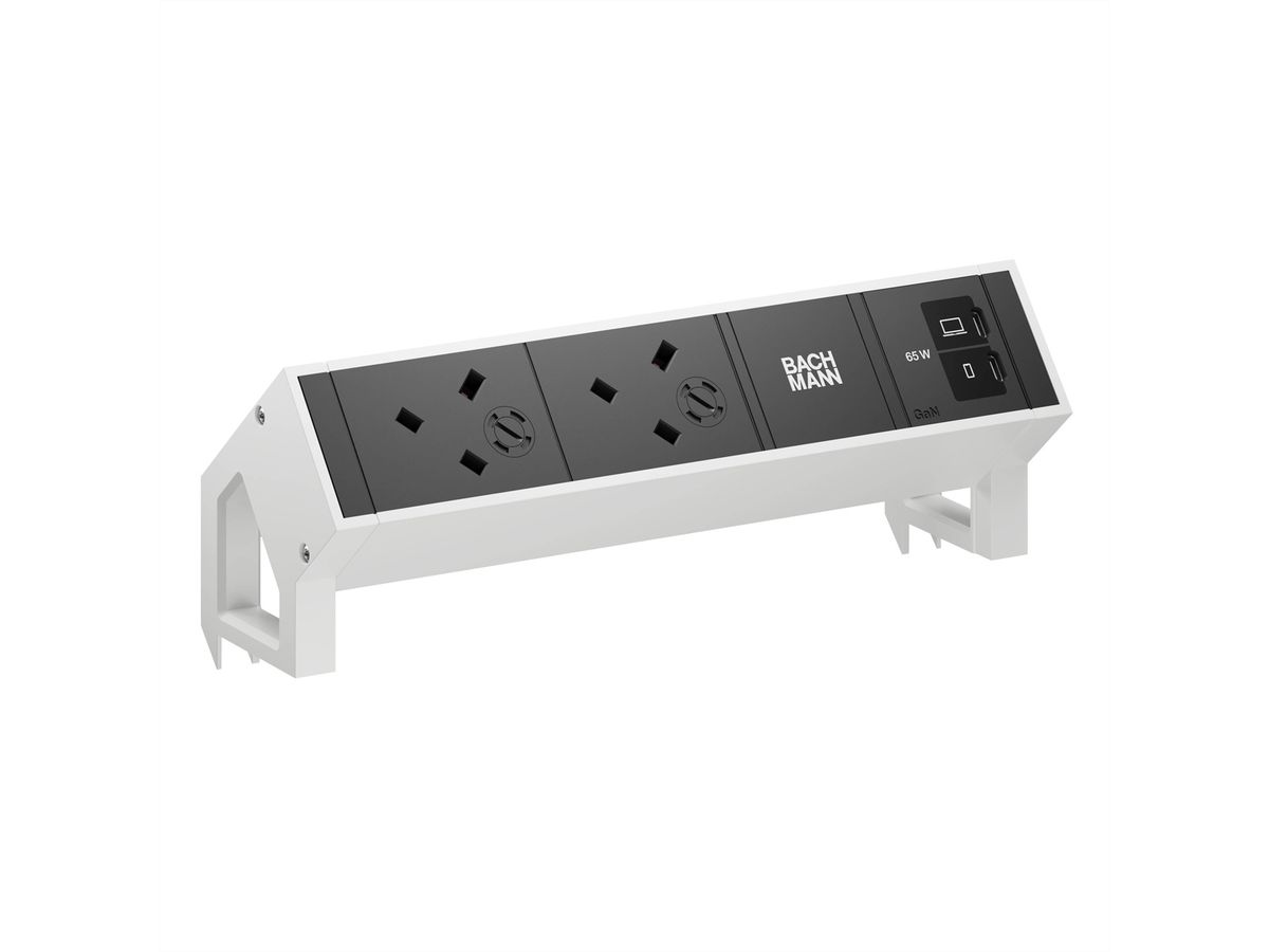 BACHMANN DESK2 2xUK 1xUSB C/C 65W, L=0,2m RAL9010