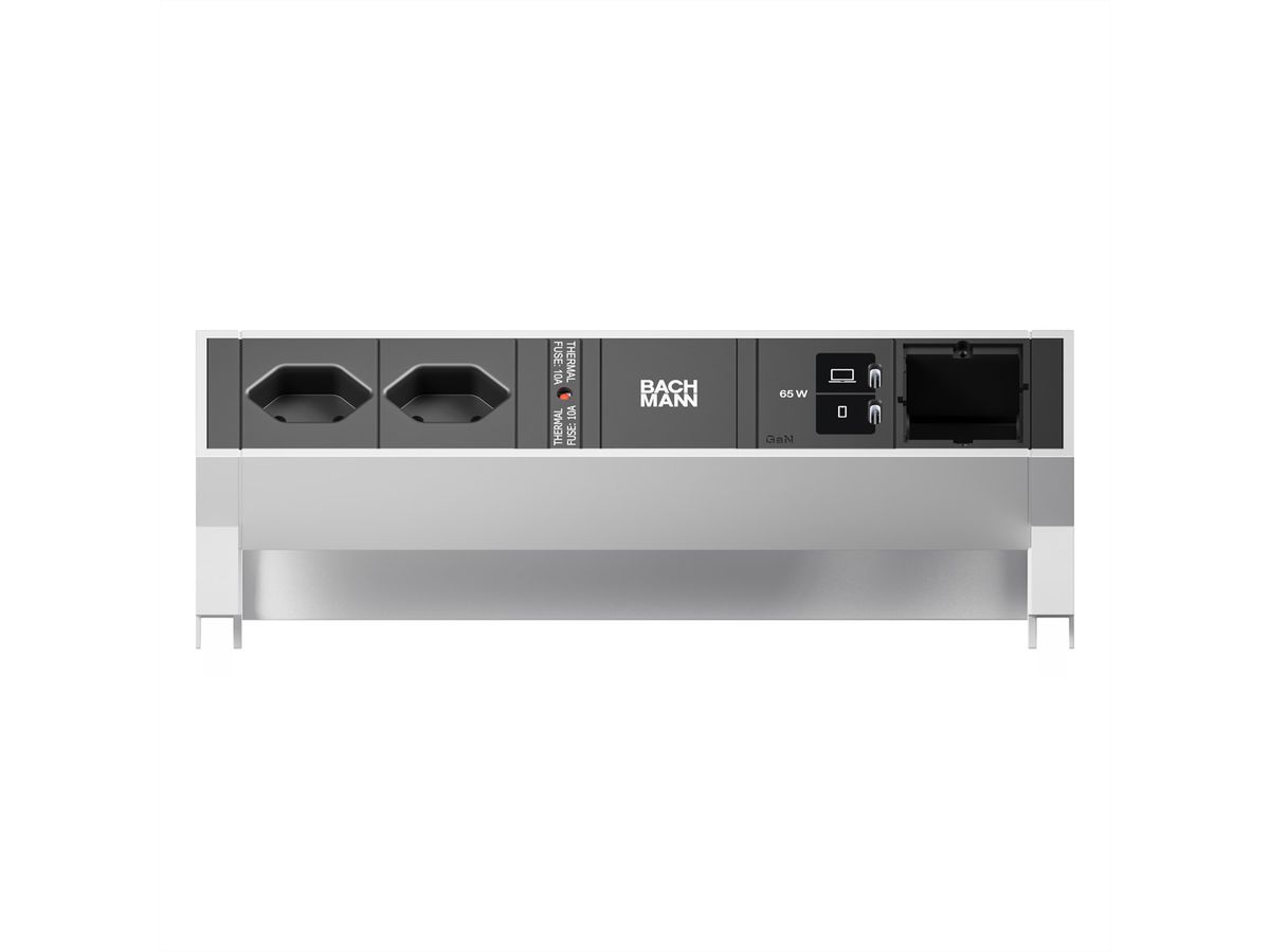 BACHMANN DESK2 2xCH 90° 1xUSB C/C 65W, 1xCM L=0,2m INOX
