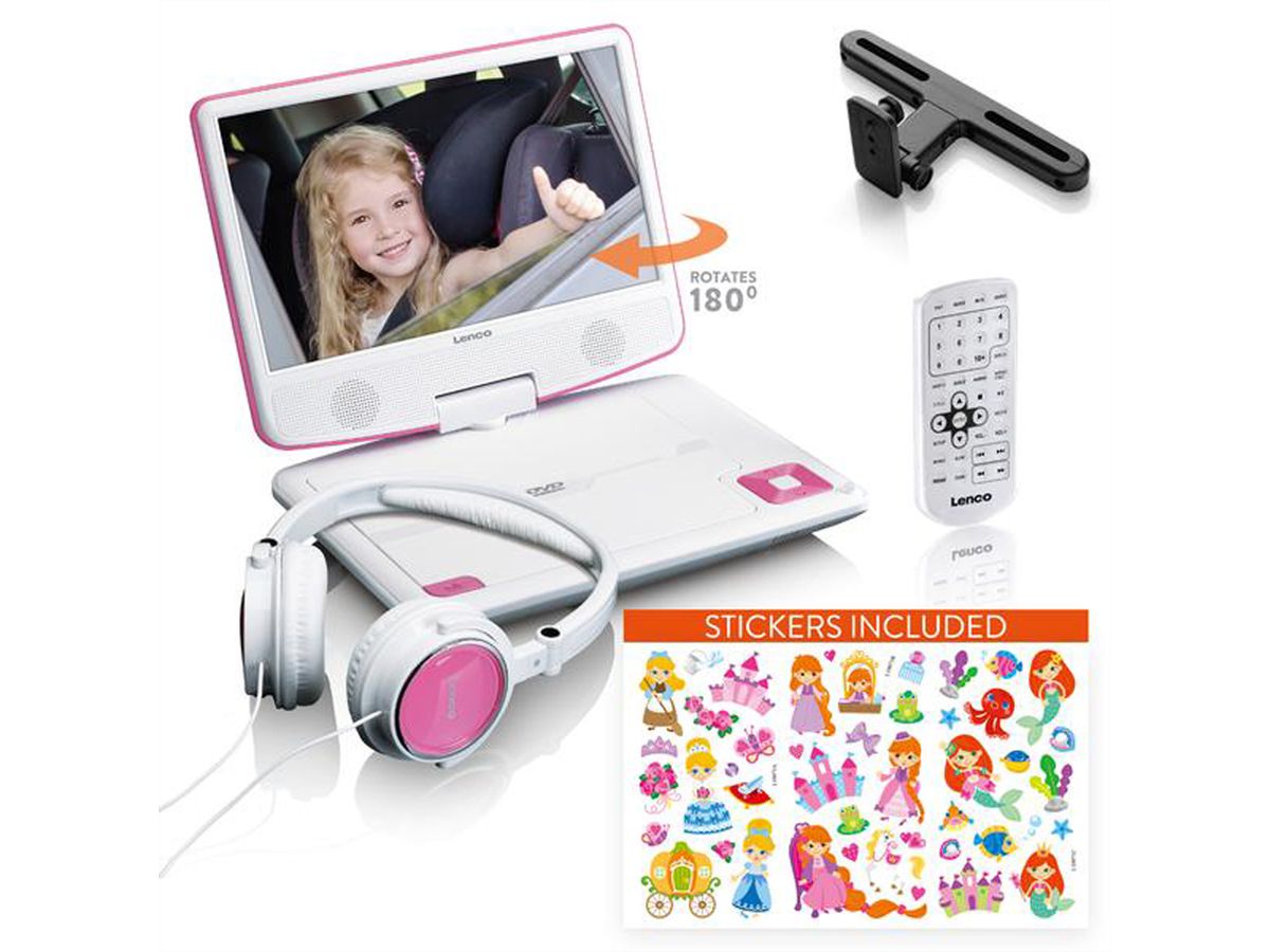 Lenco DVP-920 portabler DVD-Player pink, 9" Display, USB, CD, MP3