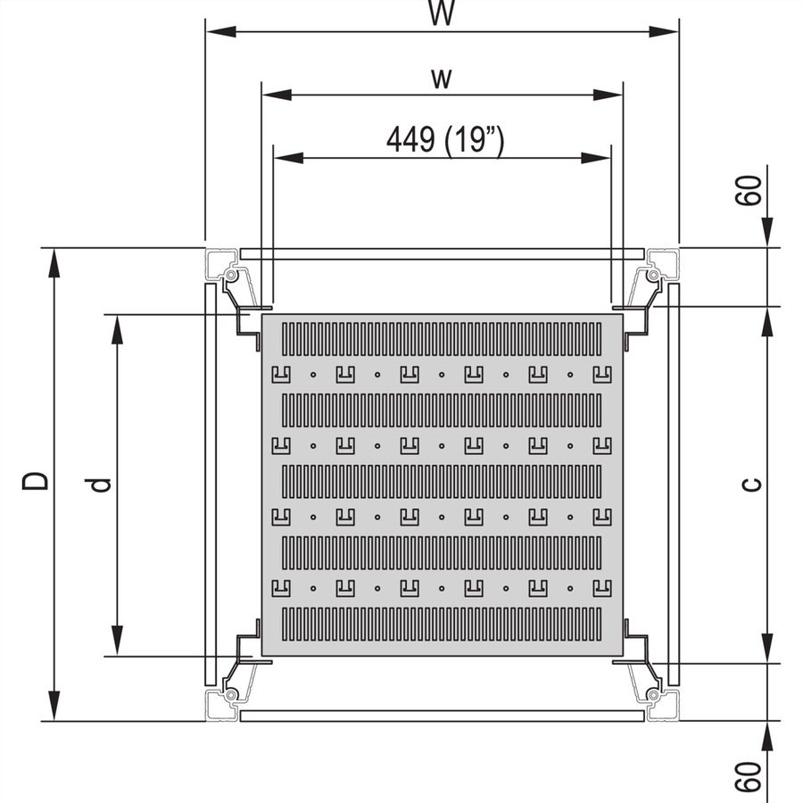 SCHROFF 19"-Fachboden, stationär, 75 kg - 19"FACHB.STAT.600B 800T 7021