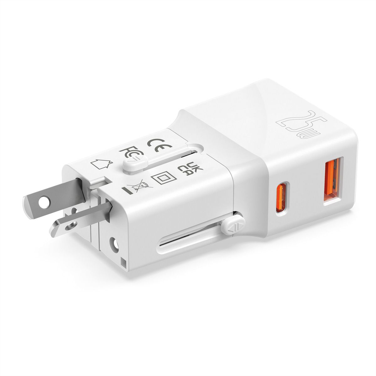 VALUE USB Reise-Charger mit Euro-Flach-/UK-/US-Stecker, 2 Port (Typ-A QC3.0, Typ-C PD), 25W