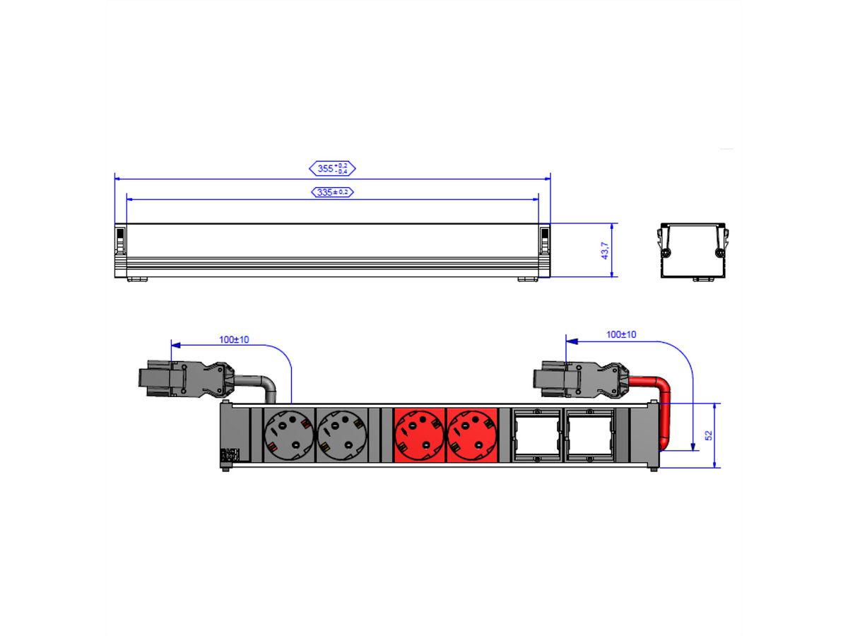 BACHMANN CONI 2xCEE7/3 2xCEE7/3 rt, Schutzkontakt 2xschwarz+2xrot