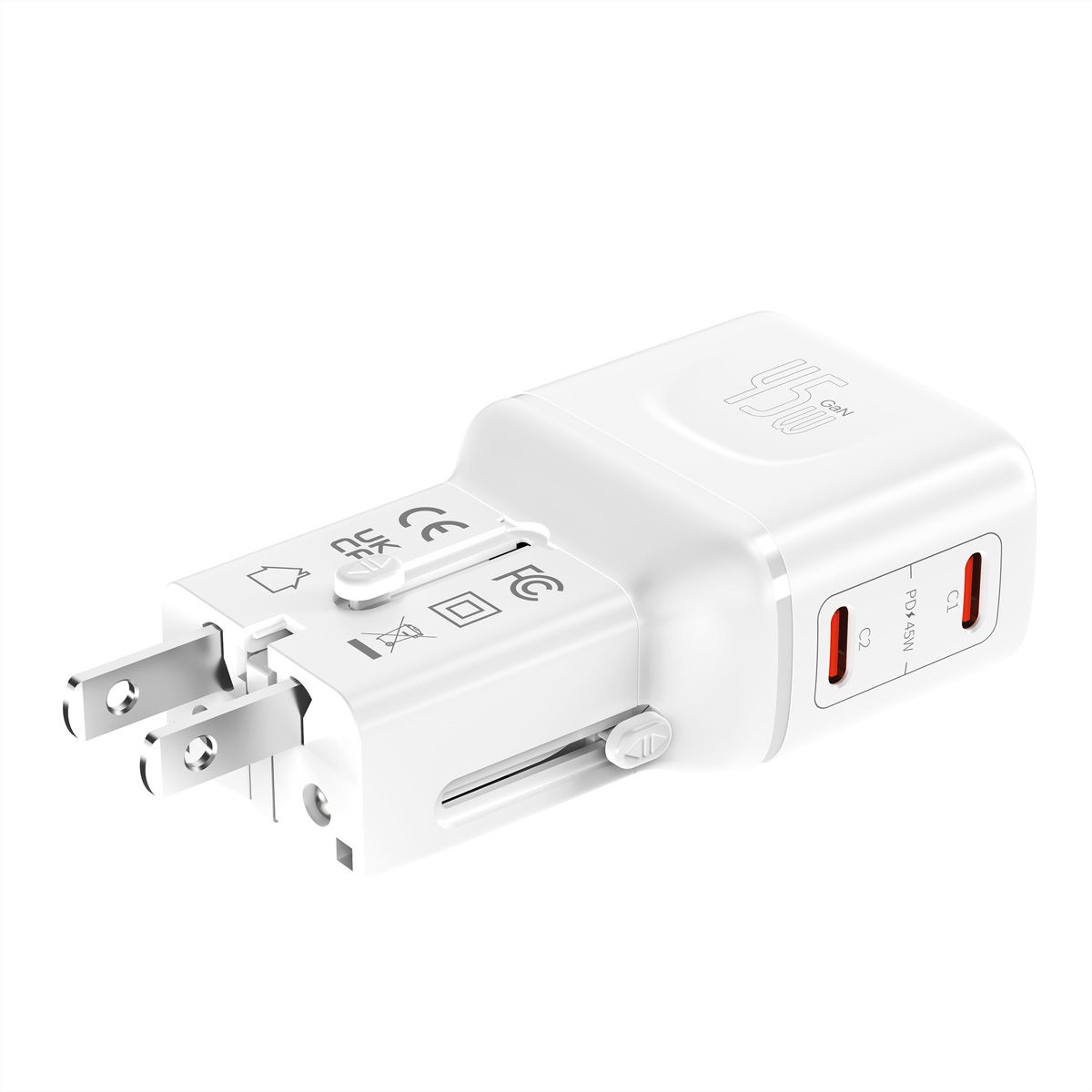 VALUE USB Reise-Charger mit Euro-Flach-/UK-/US-Stecker , 2x USB-C-Anschlüsse, 45 W
