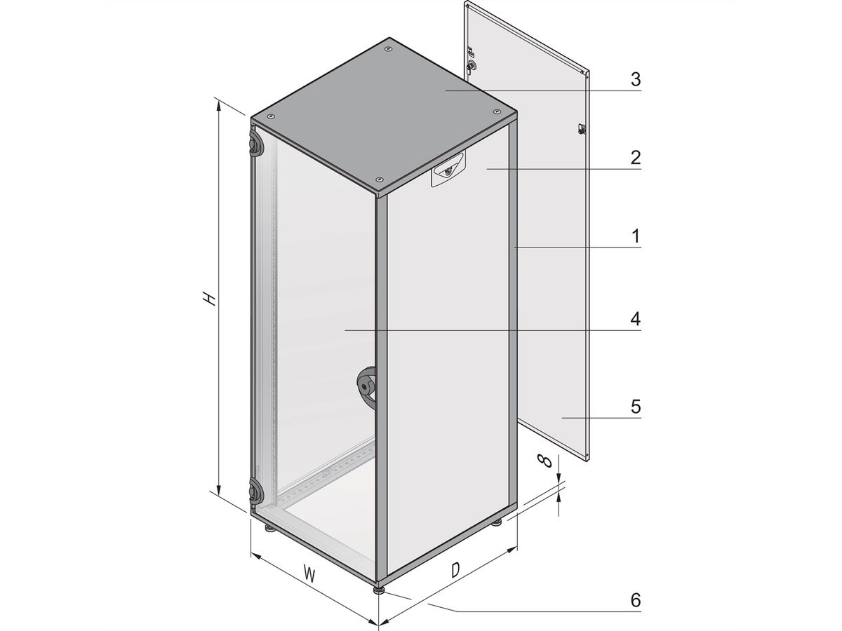 SCHROFF 19"-Schrank, mit Rauchglastür und Rückwand - NOVASTAR 12HE 553B 600T 7021