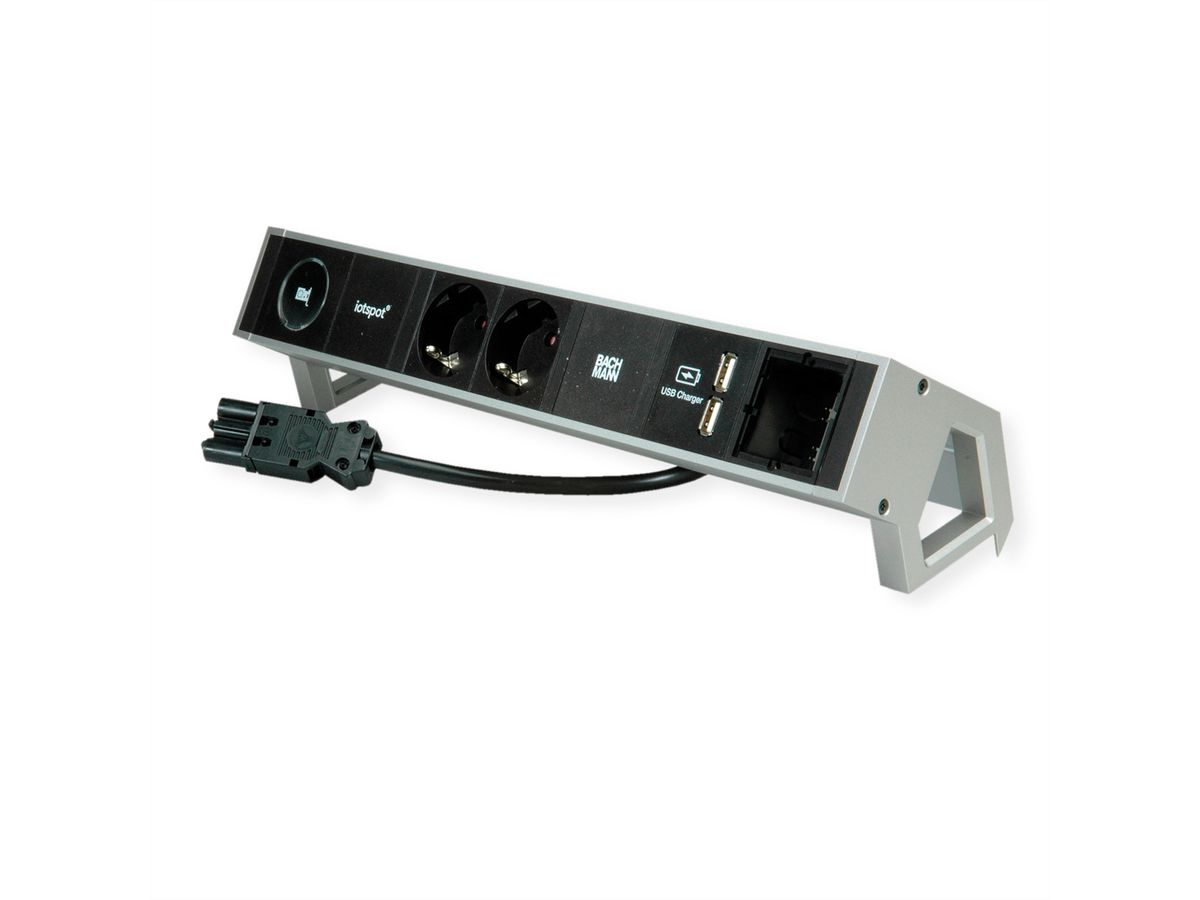 BACHMANN DESK2 1xIOTspot 2xSchutzkontakt, USB Charger 1xABD 0,2m GST18, inox
