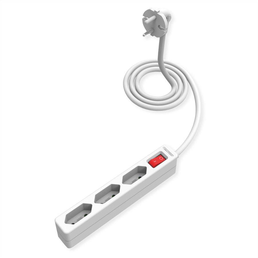 VALUE 3-fach Steckdosenleiste Euro-Stecker (2-polig), mit Schalter, weiß, 1,5 m