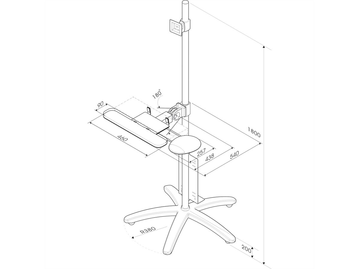 ROLINE PC/LCD-Rollständer, höhenverstellbar, bis 30 kg