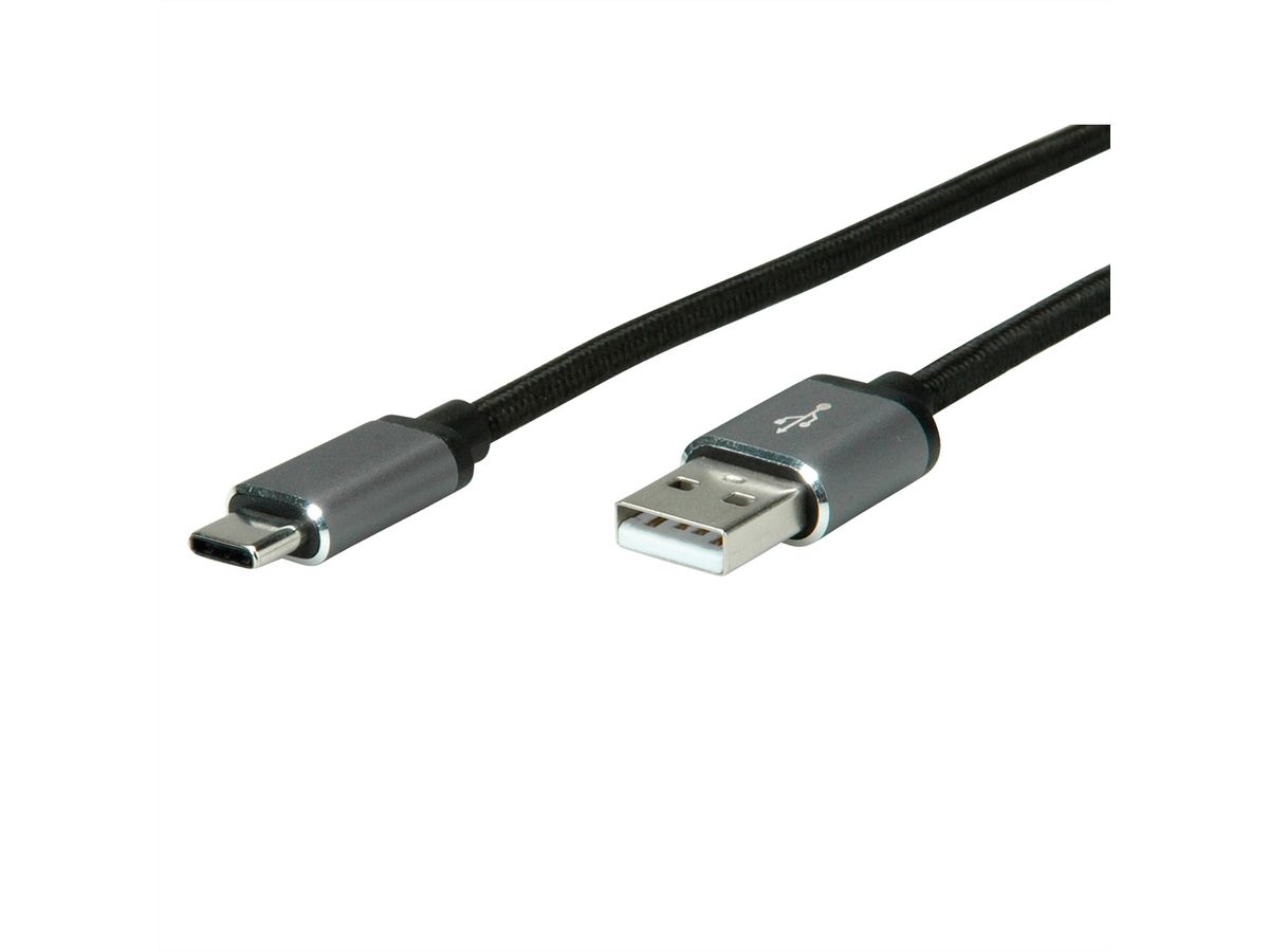 ROLINE USB 2.0 Kabel, Typ C - Typ A, ST/ST, schwarz, 1,8 m