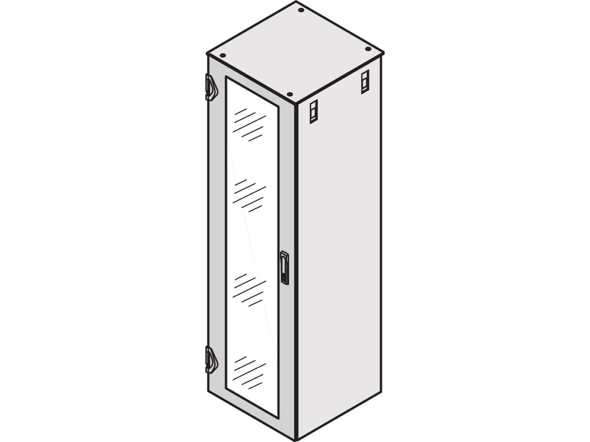 SCHROFF Glastür IP 20, 1-Punkt-Verriegelung - TUER 1200H 600B GLAS RAL7021